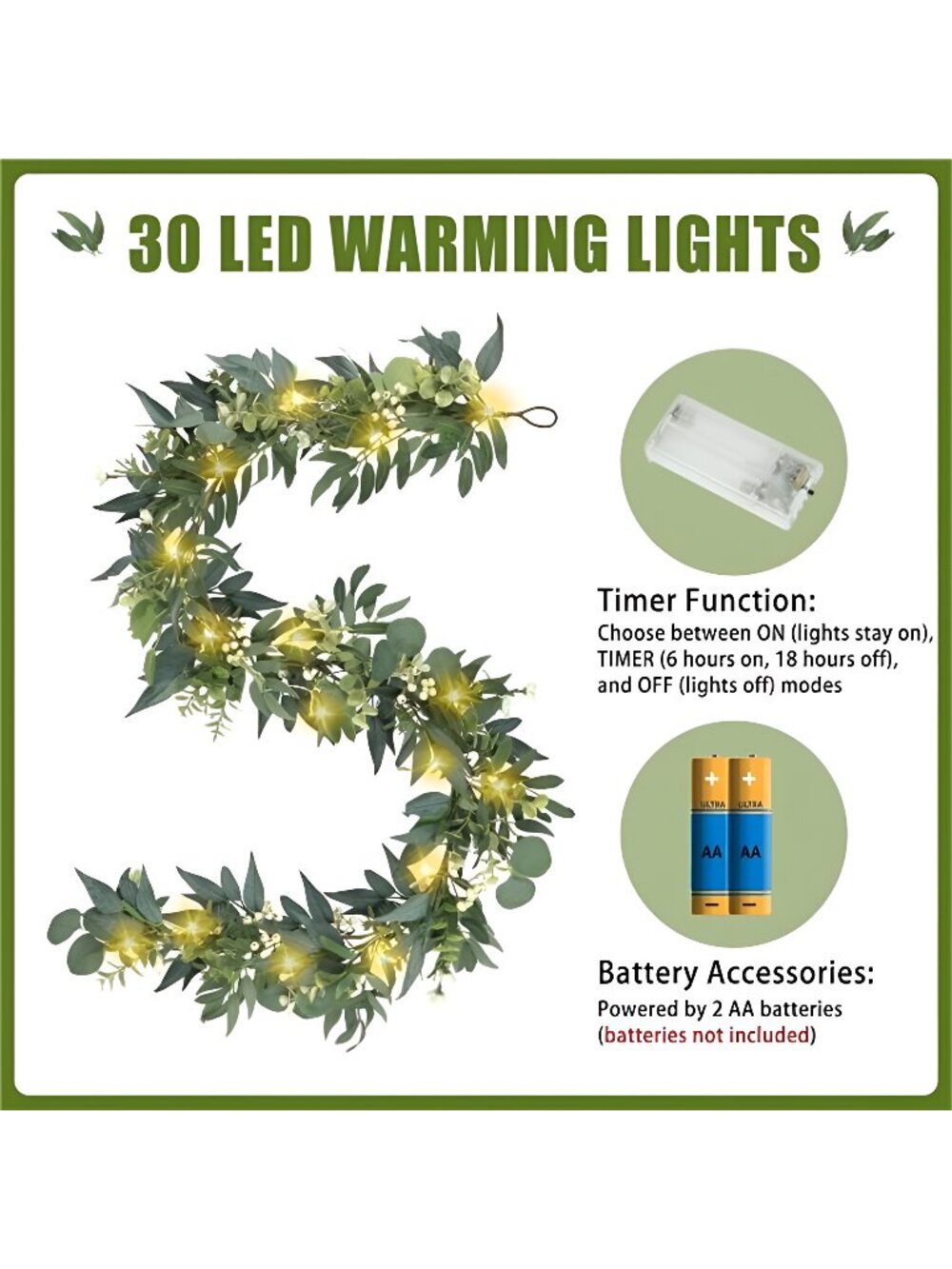 Eucalyptus Garland with Lights - 6 Ft Greenery Garland - Artificial Flowers